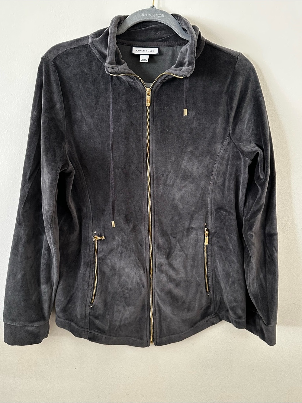 Charter Club Charcoal Suede-Look Zip Hoodie with Gold Accents